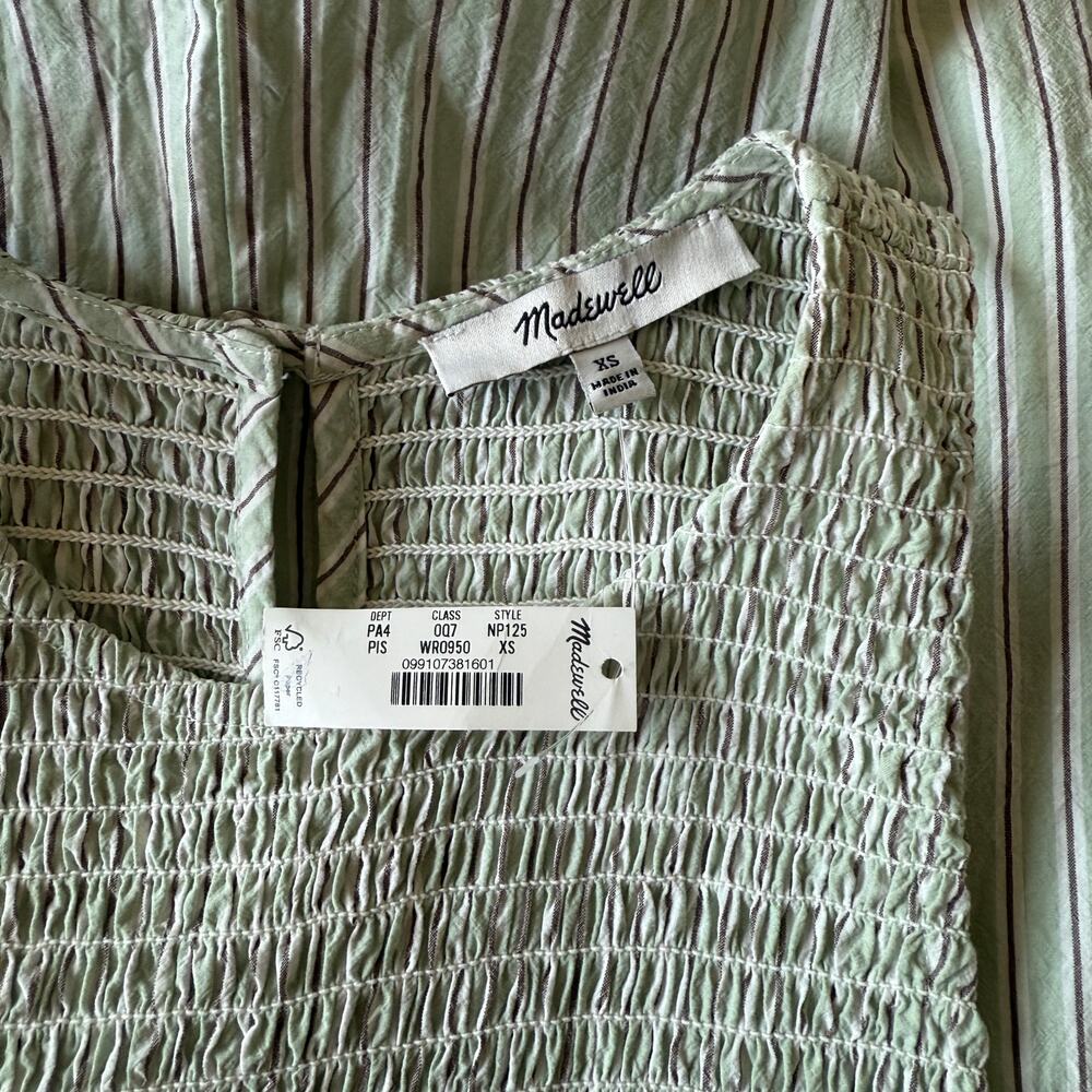 madewell the melody smocked midi dress pistachio stripe np125 women x-small xs - Picture 4 of 5